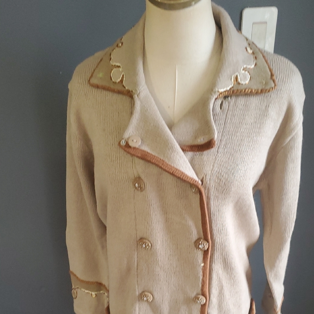 Vtg storybook  knits  Double-Breasted Jacket sweater with Fringe - Picture 2 of 16